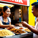 **

`Customer interview in a bustling Malaysian "mamak" (food stall) setting. A friendly interviewer gestures while a customer shares their thoughts, surrounded by vibrant local street food and drinks. Focus on connection and active listening.`

**