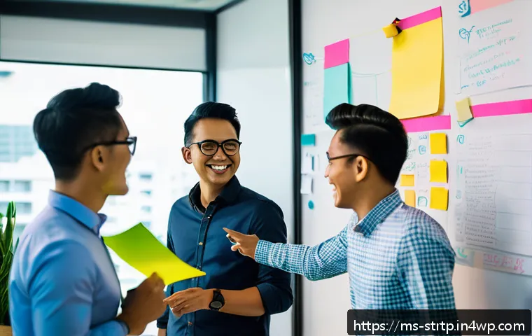 린 스타트업의 팀 역량 강화 전략 - A diverse Malaysian startup team in a modern office, collaborating enthusiastically around a whitebo...